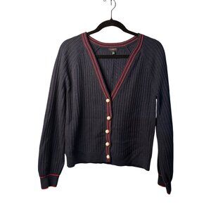 Talbots Women Cardigan Sweater Navy Red Trim Small Long Sleeve Casualwear Preppy